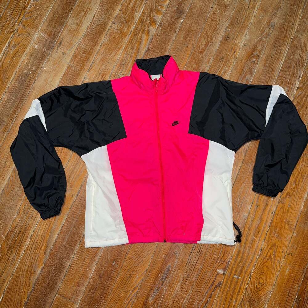 Vintage 90s Nike Colorblock Zip-Up Windbreaker Jacket Pink Black White
